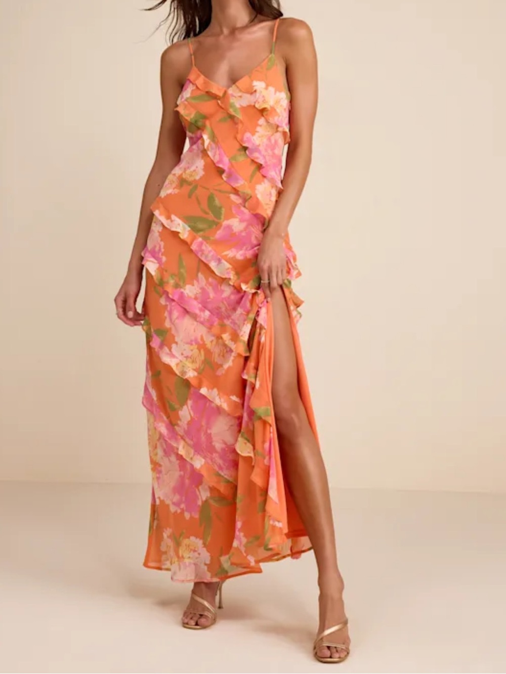 lulus orange floral maxi dress